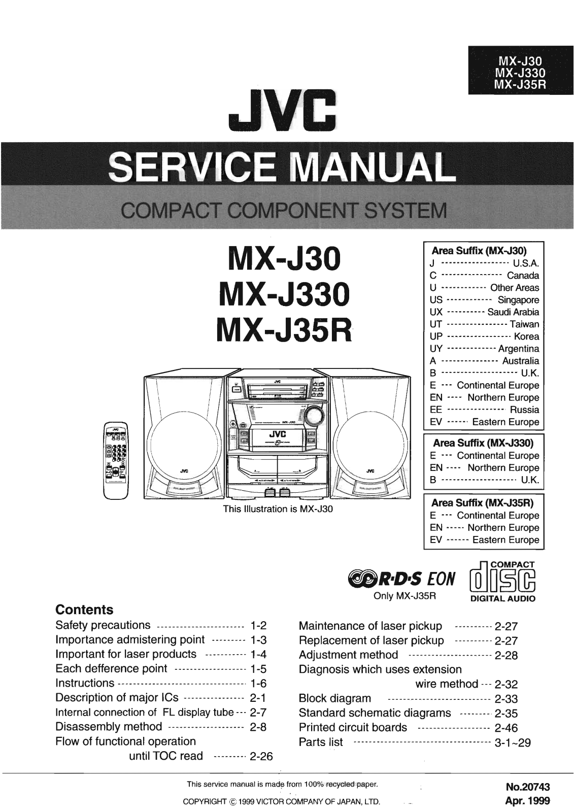 Jvc MX-J35-R, MX-J30, MX-J330 Service Manual