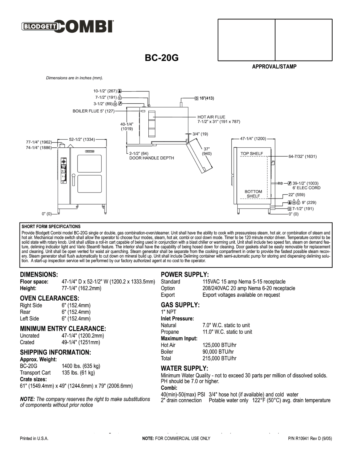 Blodgett BC-20G General Manual