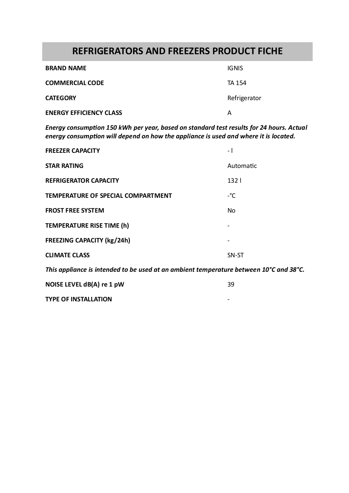 Whirlpool TA 154 INSTRUCTION FOR USE