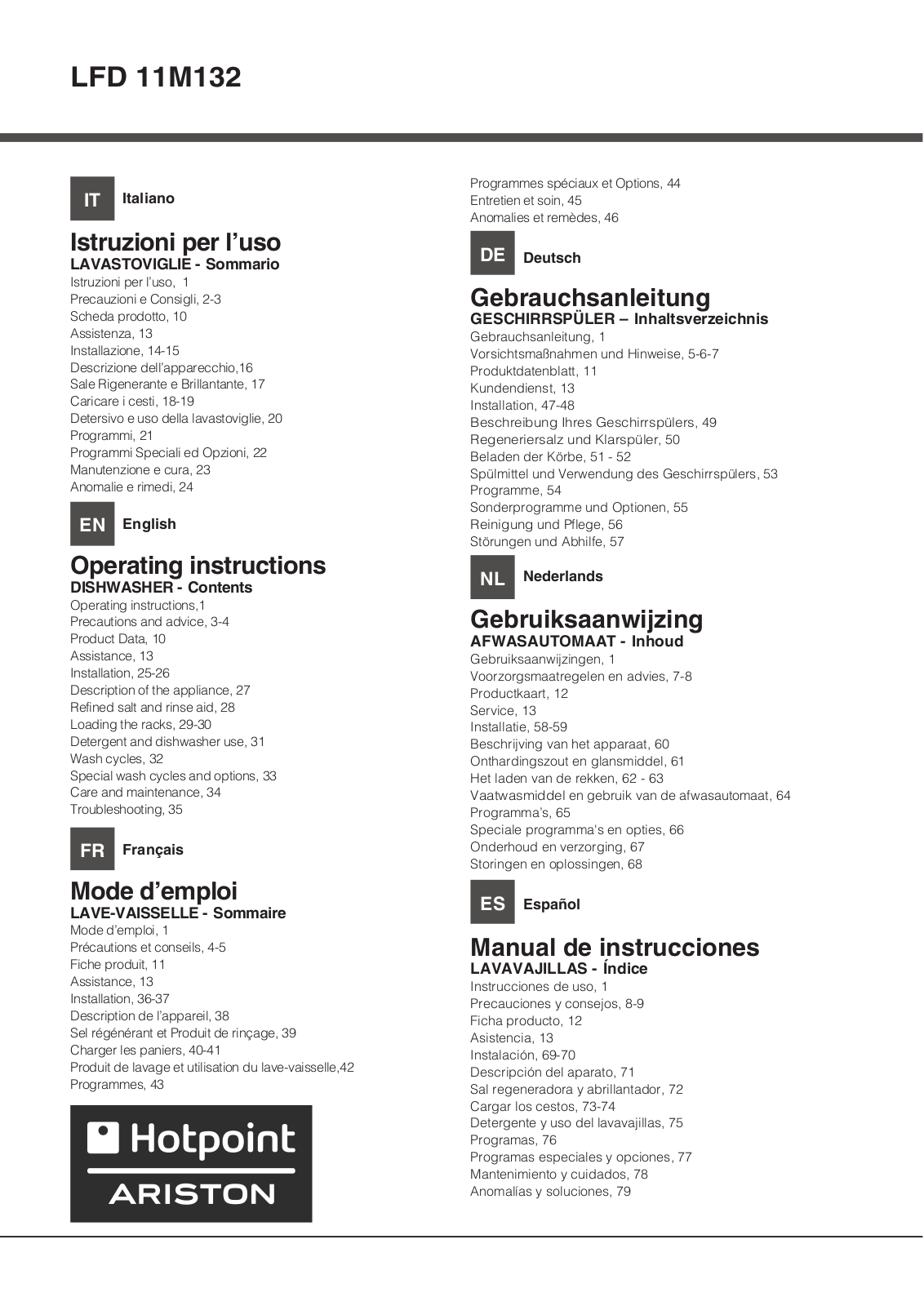 HOTPOINT/ARISTON LFD 11M132 OCX EU User Manual