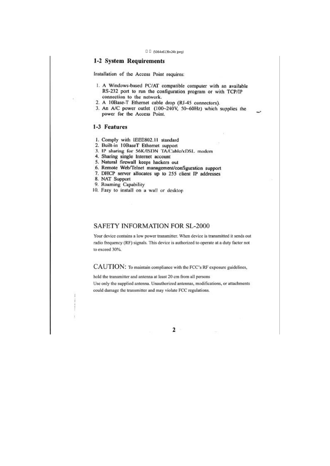 Senao Co SL-2000 RF Safety instruction