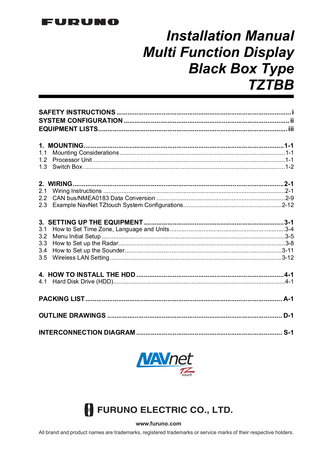 Furuno TZTBB Installation Instructions