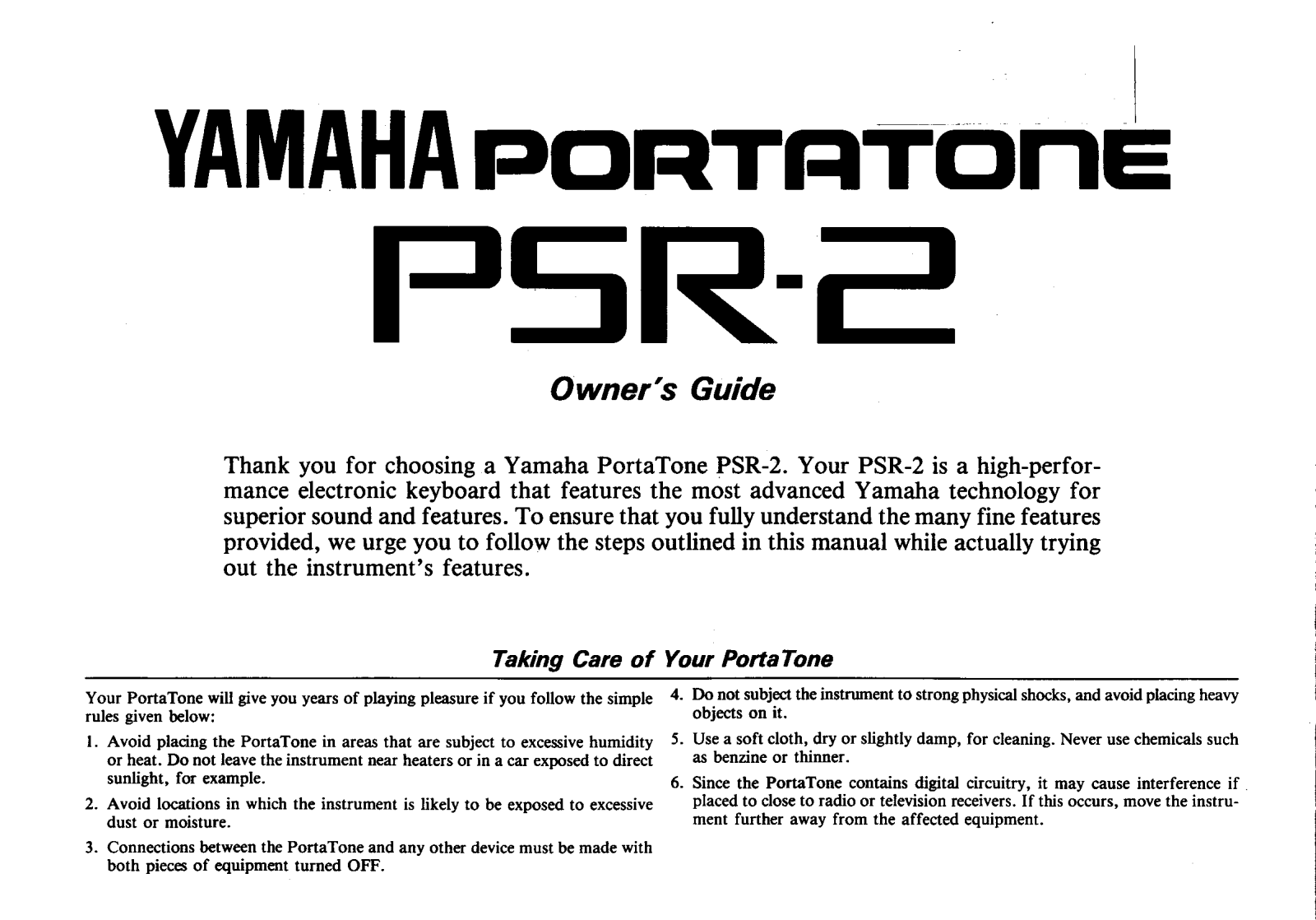 Yamaha PSR-2, PSR-2E User Manual