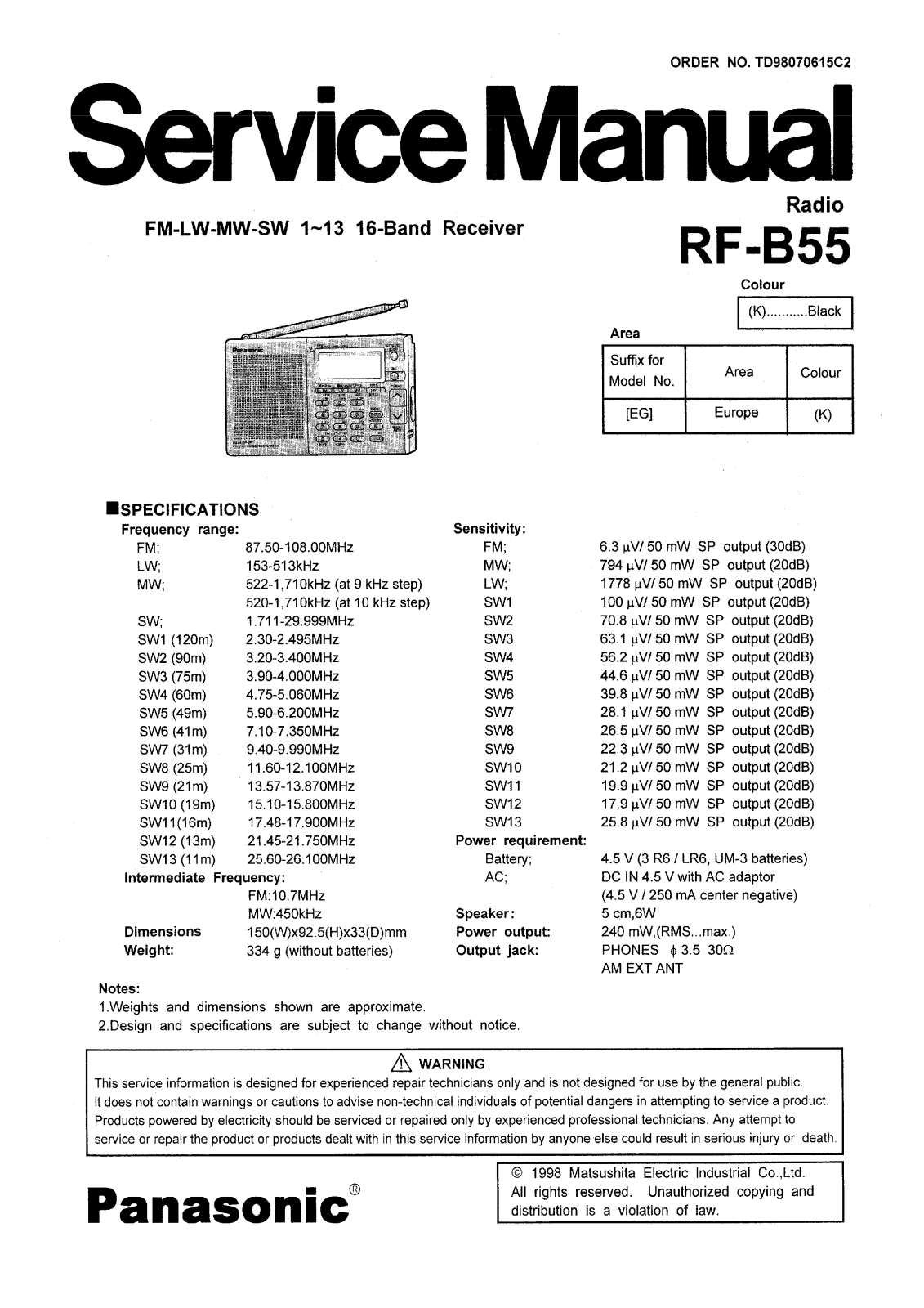 Panasonic RFB-55 Service manual