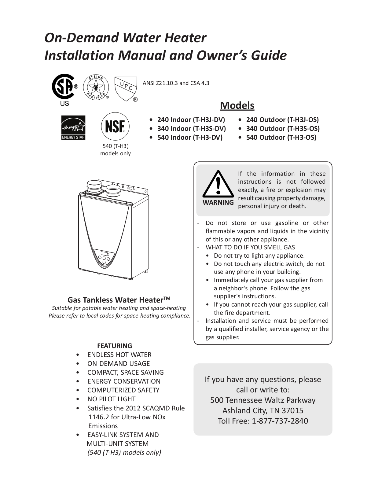 Takagi TH3DVNG Installation Manual