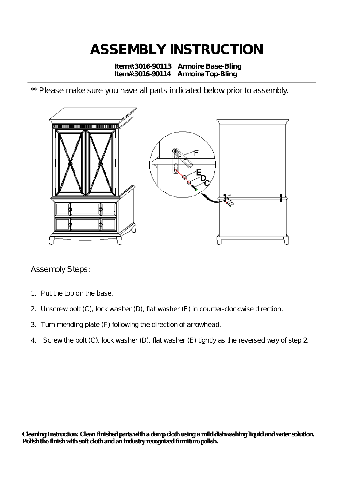 Hooker Furniture 301690013 Assembly Guide