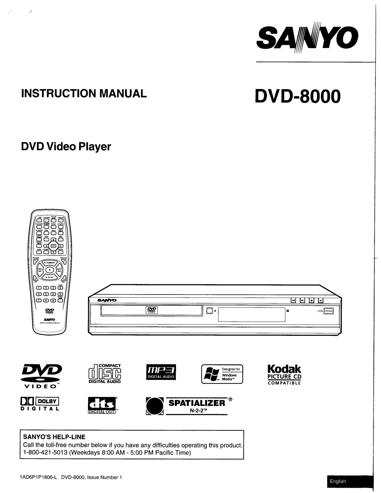 Sanyo DVD8000 User Manual