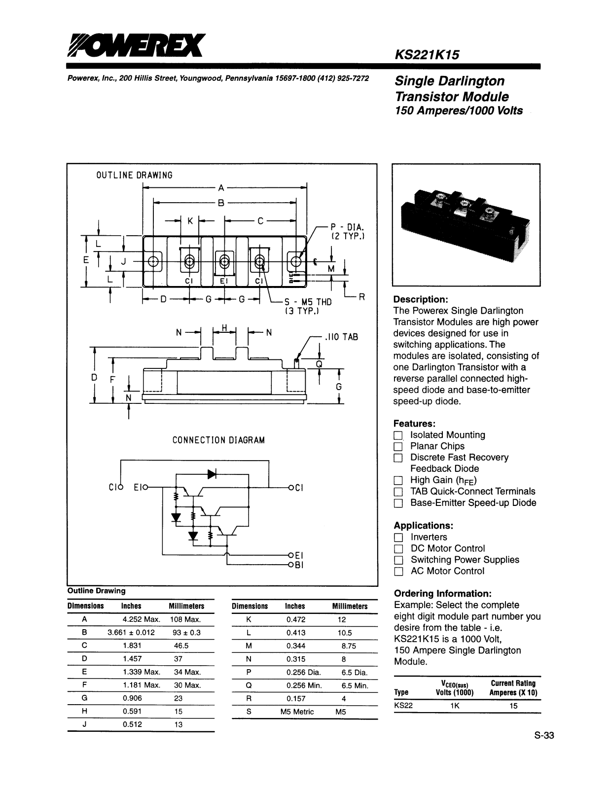 POWEREX KS221K15 Datasheet