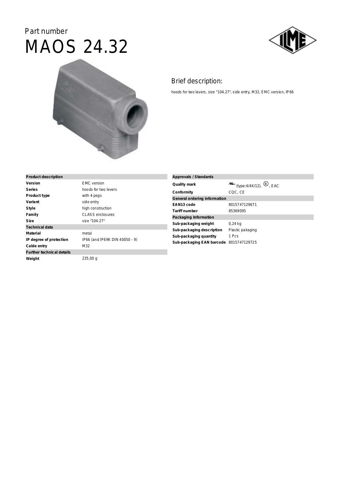 ILME MAOS-24.32 Data Sheet