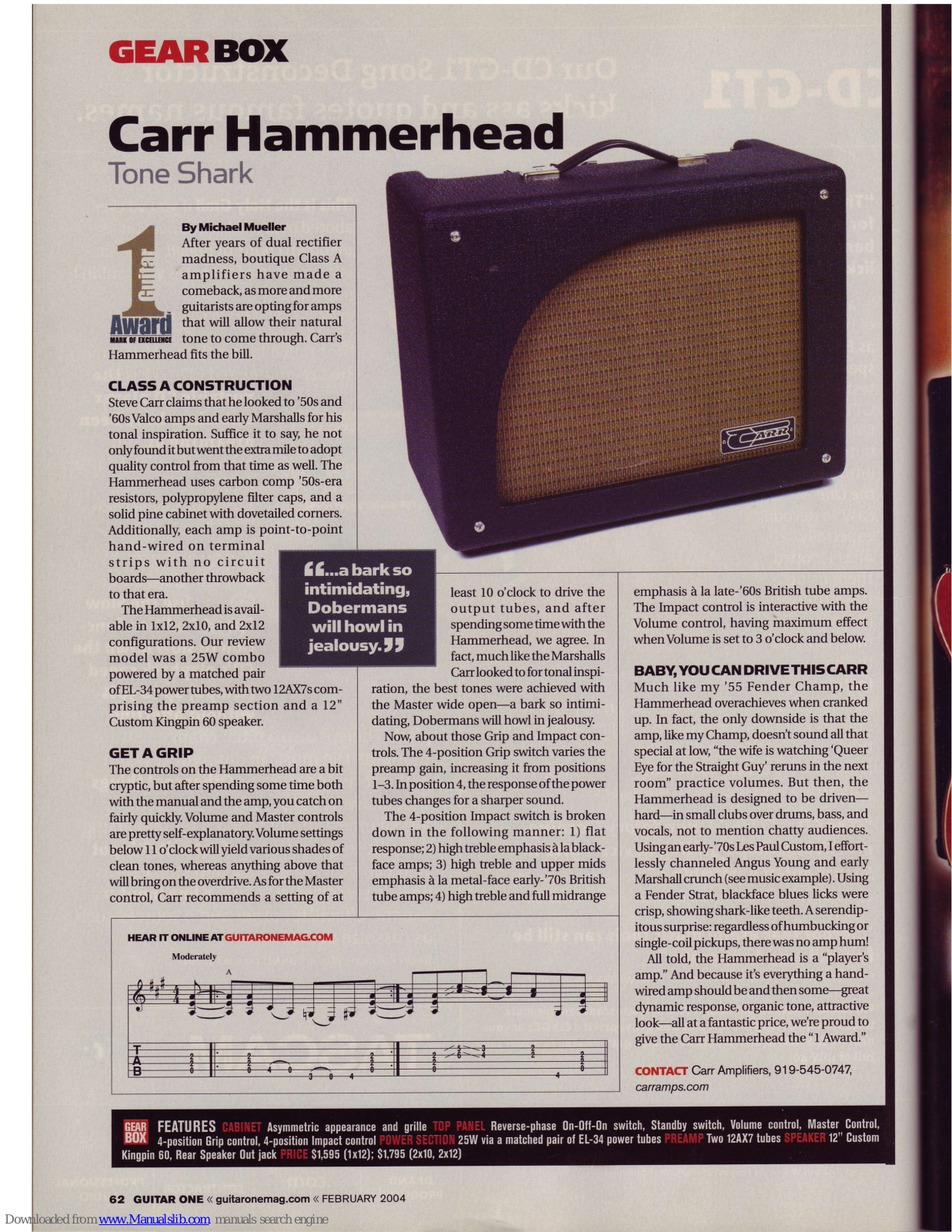 Carr Hammerhead Amp Quick Manual - ManualMachine.com