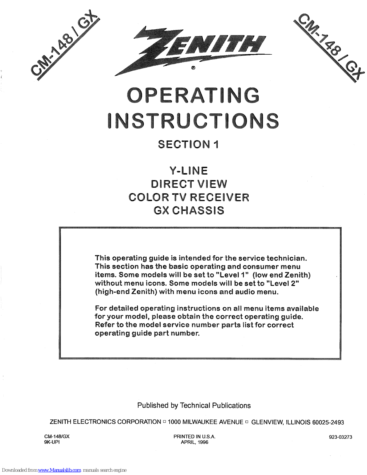 Zenith SY1951Y, SY1931SG, SY1949Y, SY1949YM, SY1953Y Operating Instructions Manual