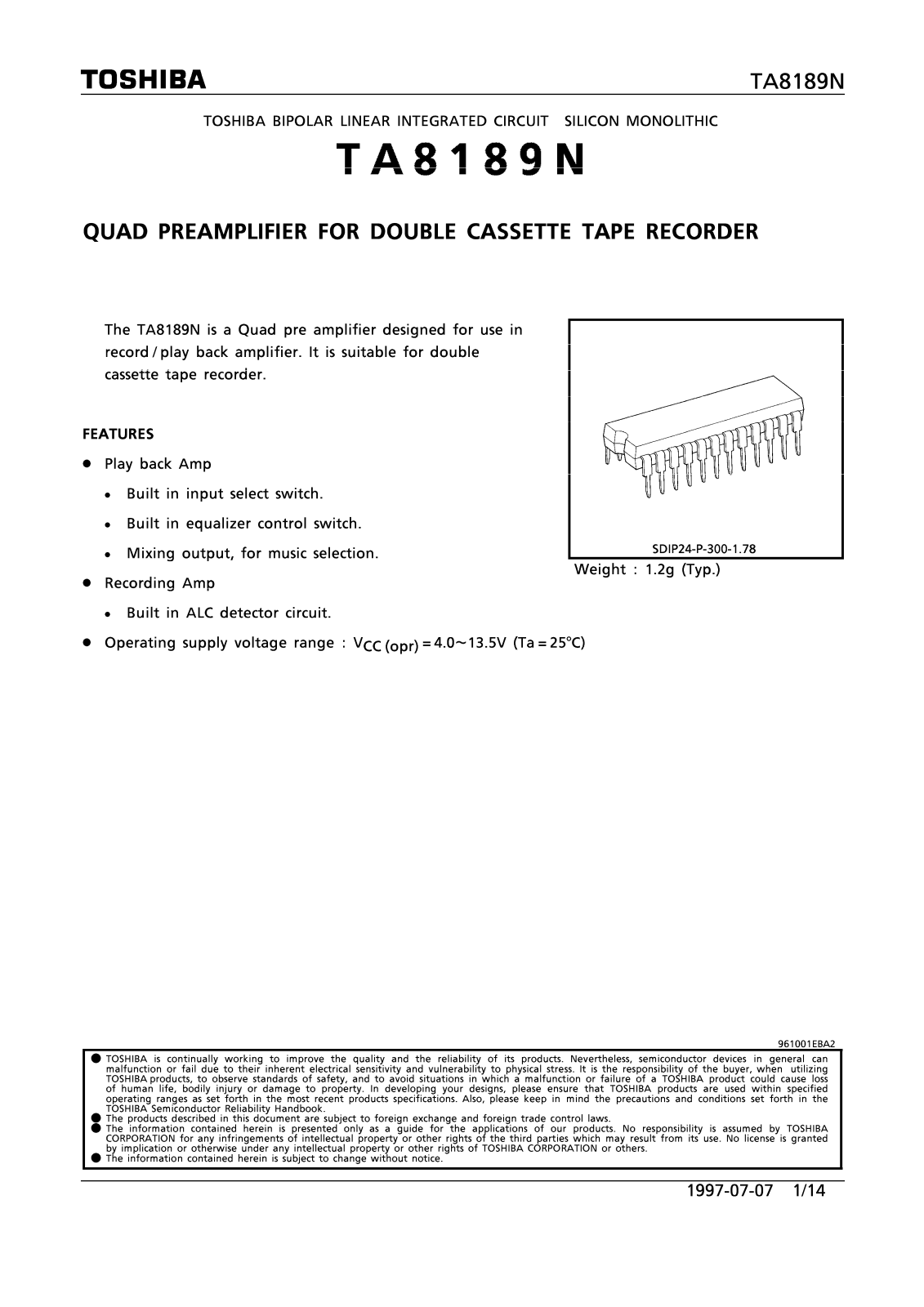 Toshiba TA8189N Datasheet