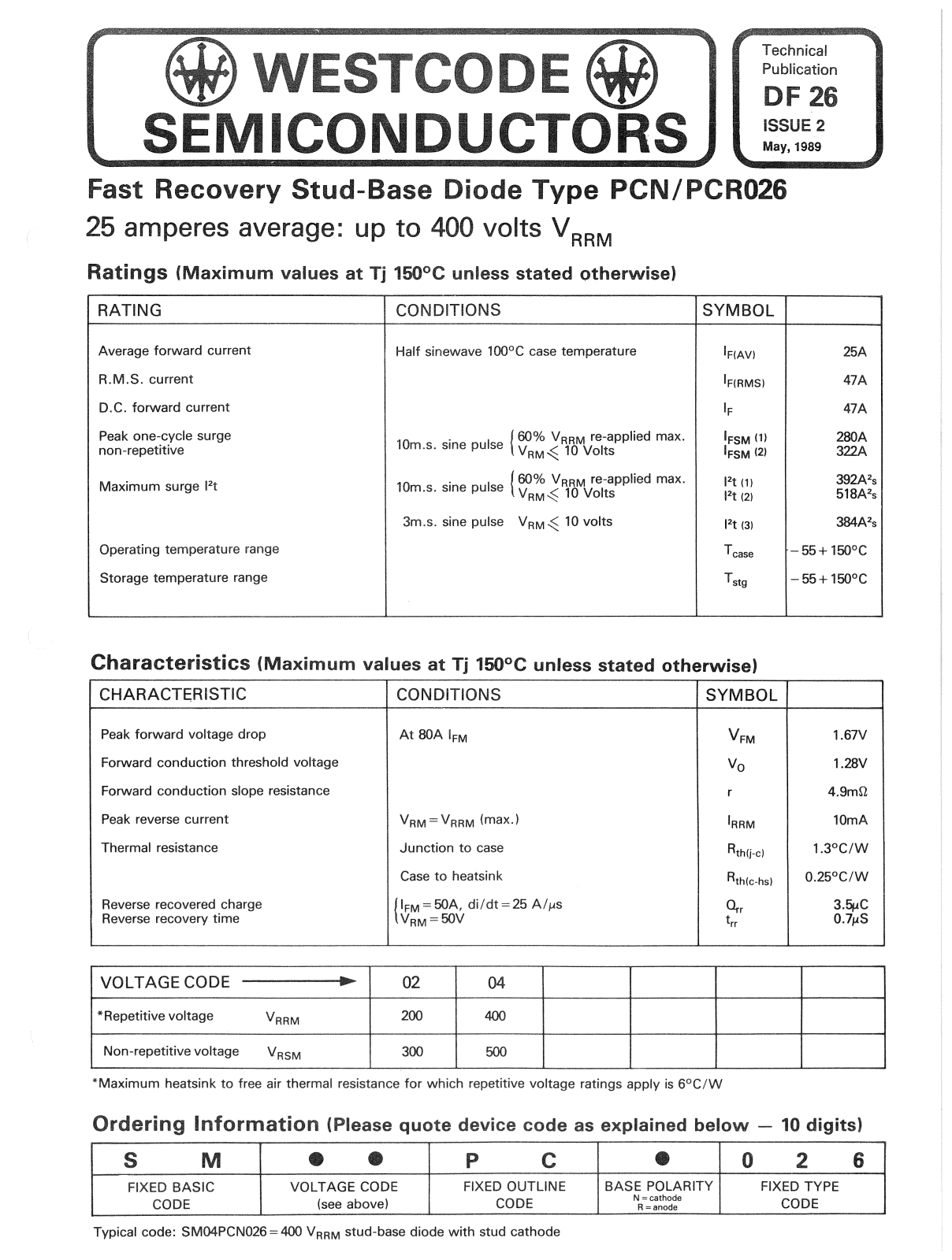 Datasheet DF 26 Datasheet (Westcode Semiconductors) - ManualMachine.com