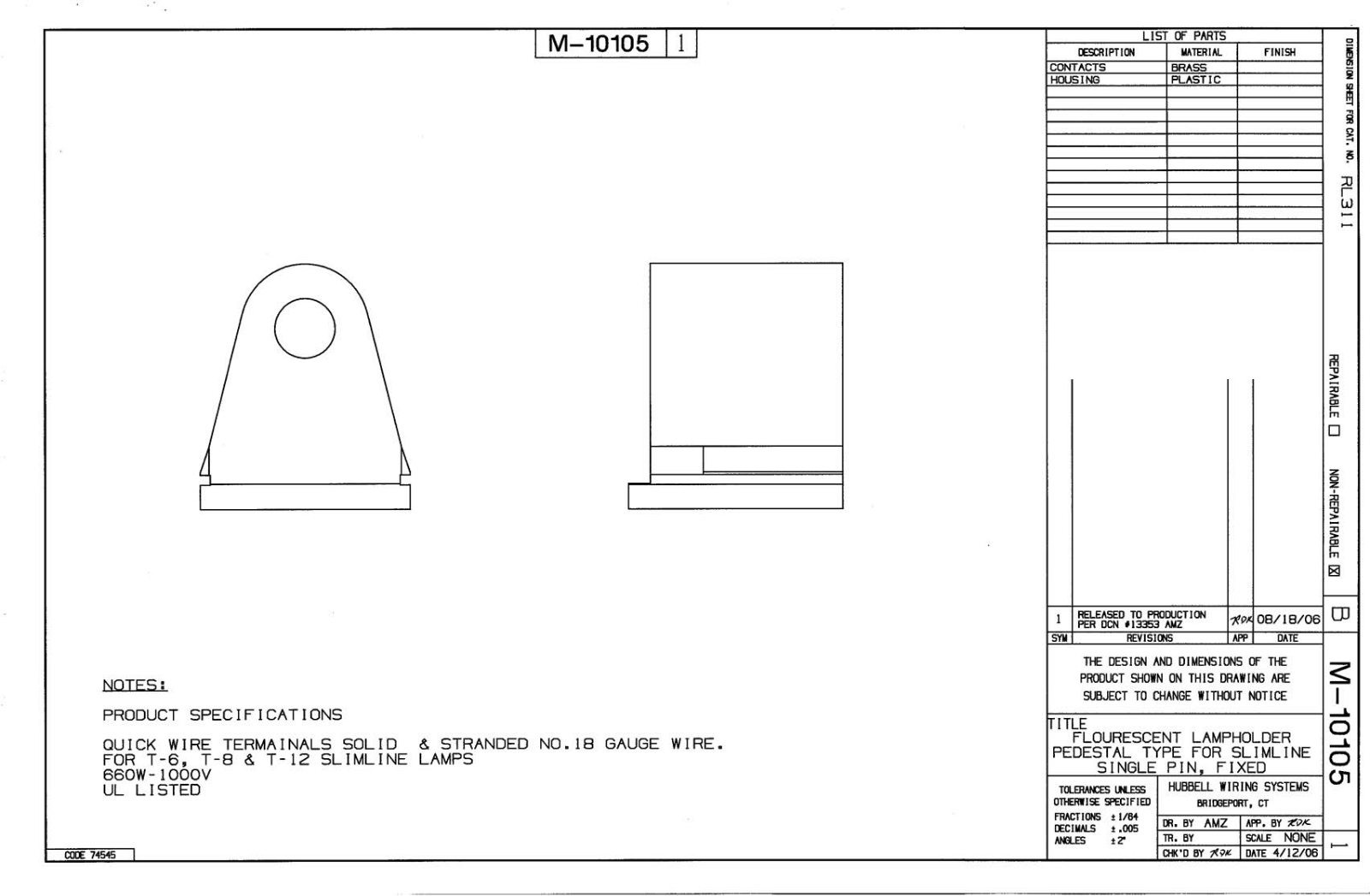 Hubbell RL311 Reference Drawing