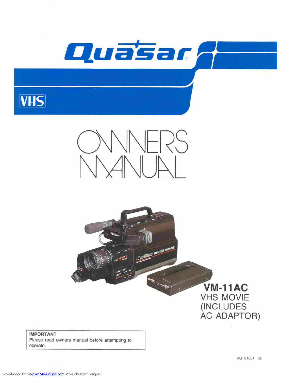 Quasar Palmcorder VM-11, VM-11AC User Manual