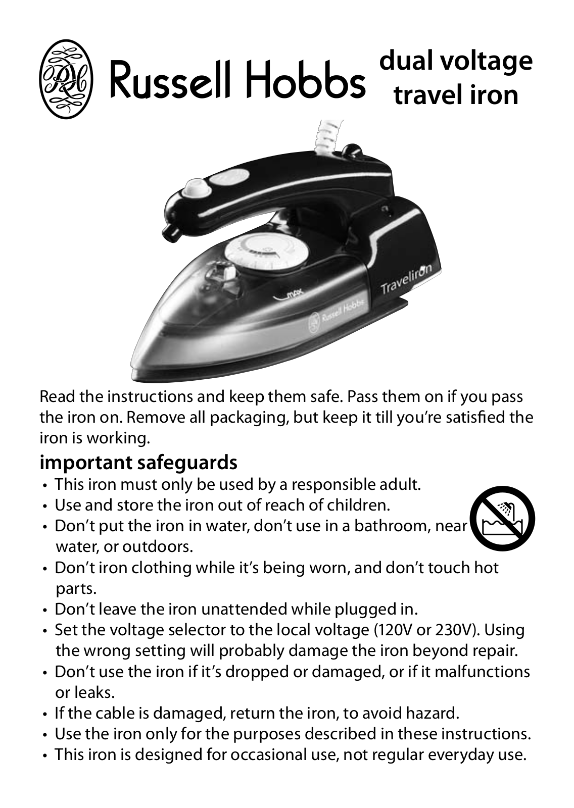 Russell hobbs TRAVEL IRON BLISTER PACK, 14856 User Manual