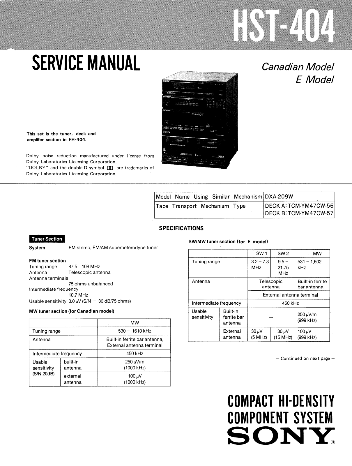 Sony HST-404 Service manual