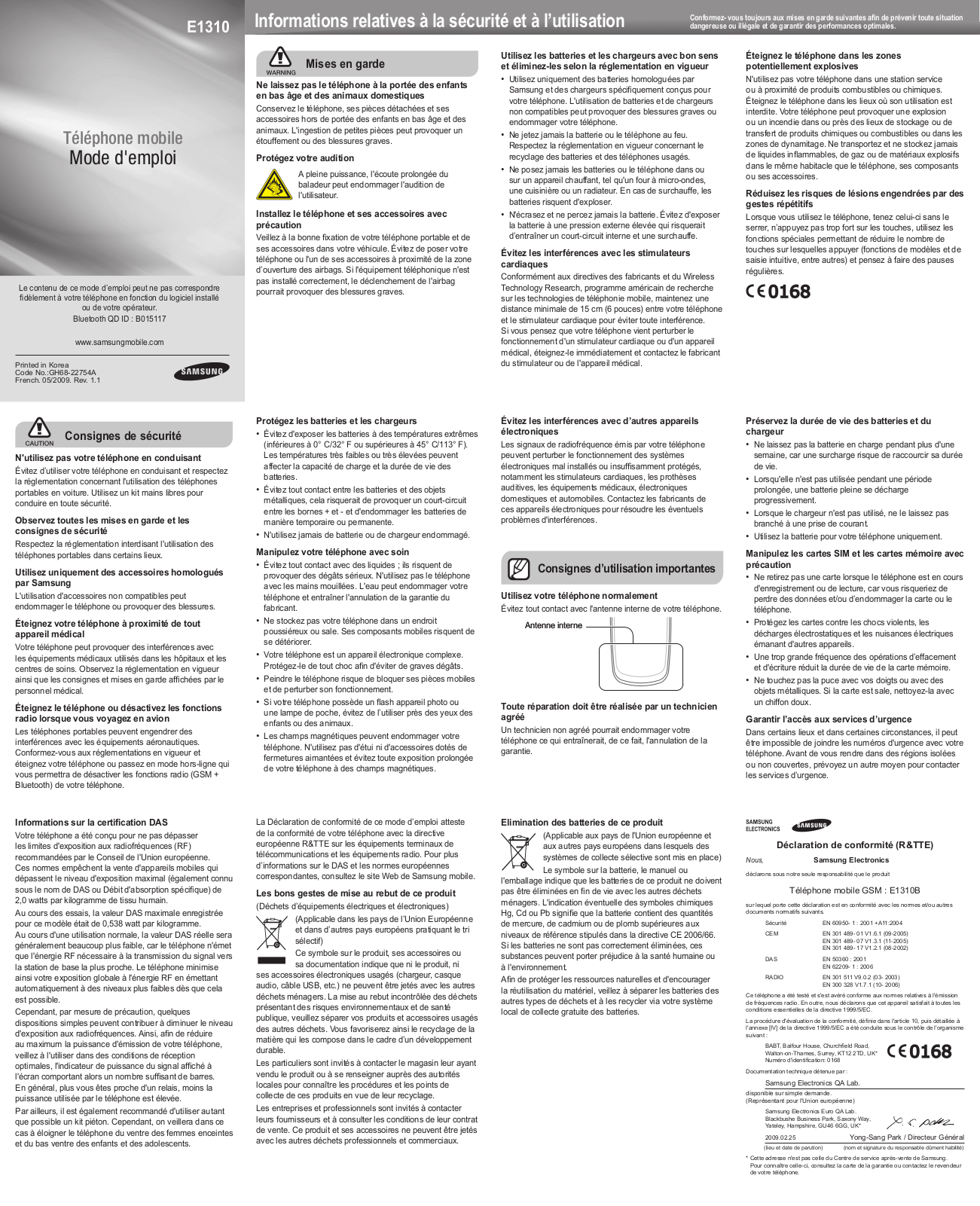 SAMSUNG E1310 User Manual