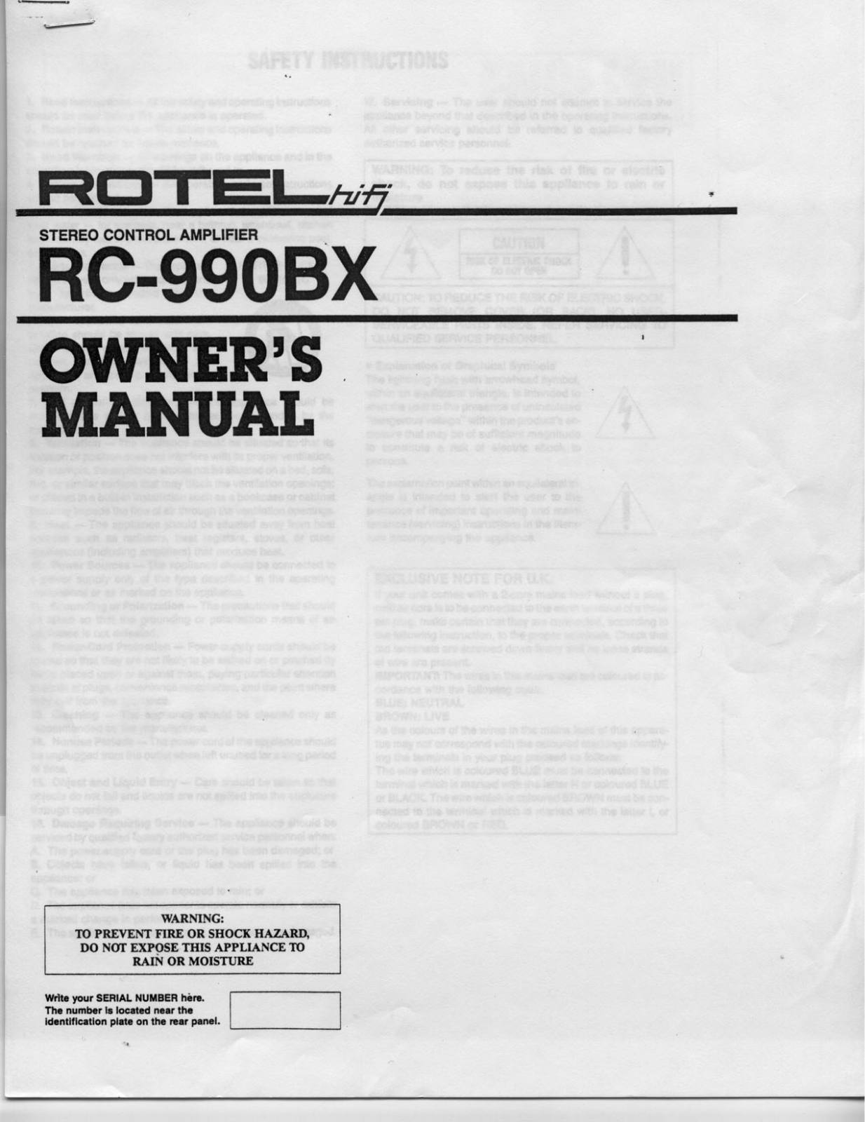 Rotel RC-990BX User Manual