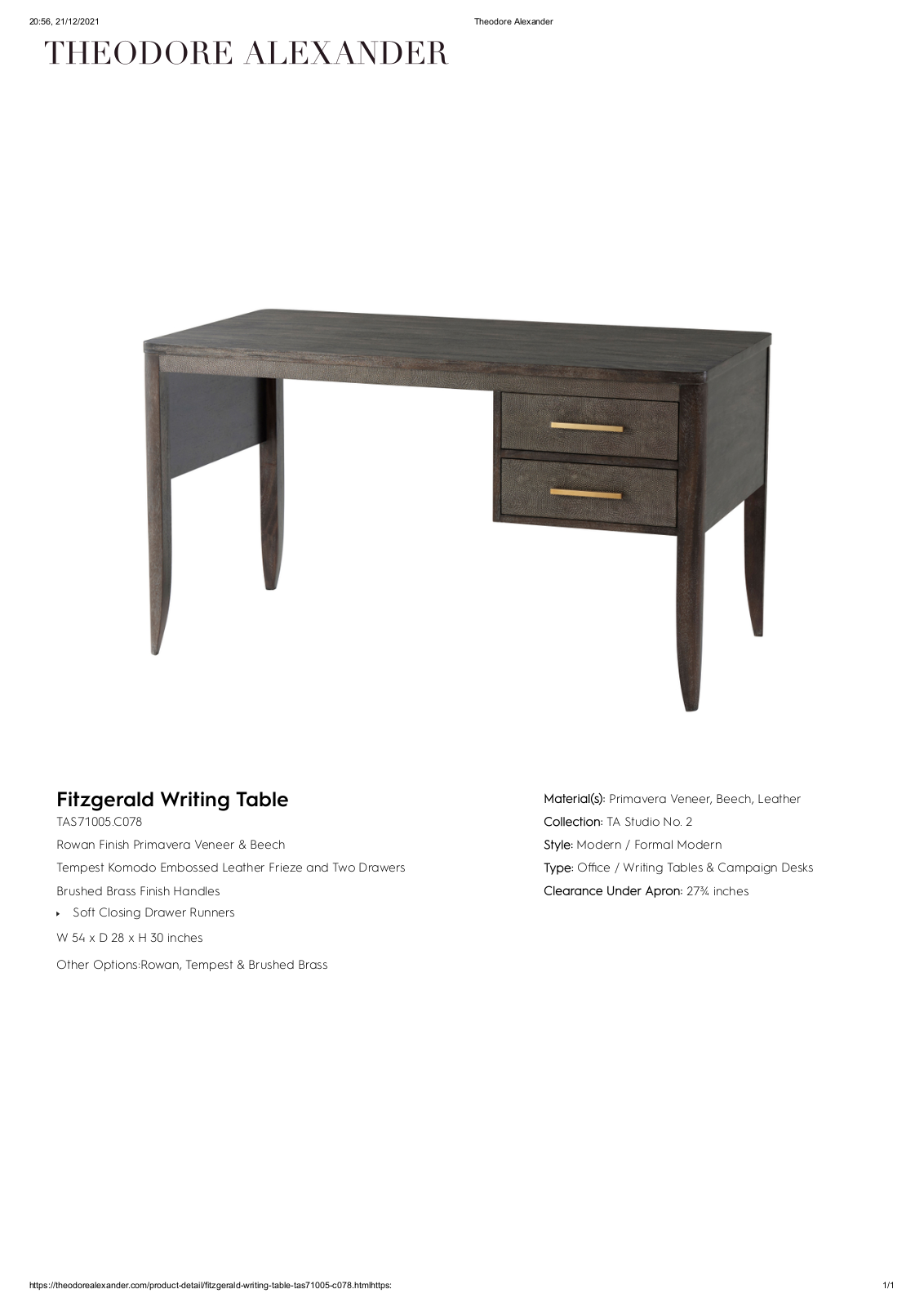 Theodore Alexander FPLJ3281 Specifications - ManualMachine.com