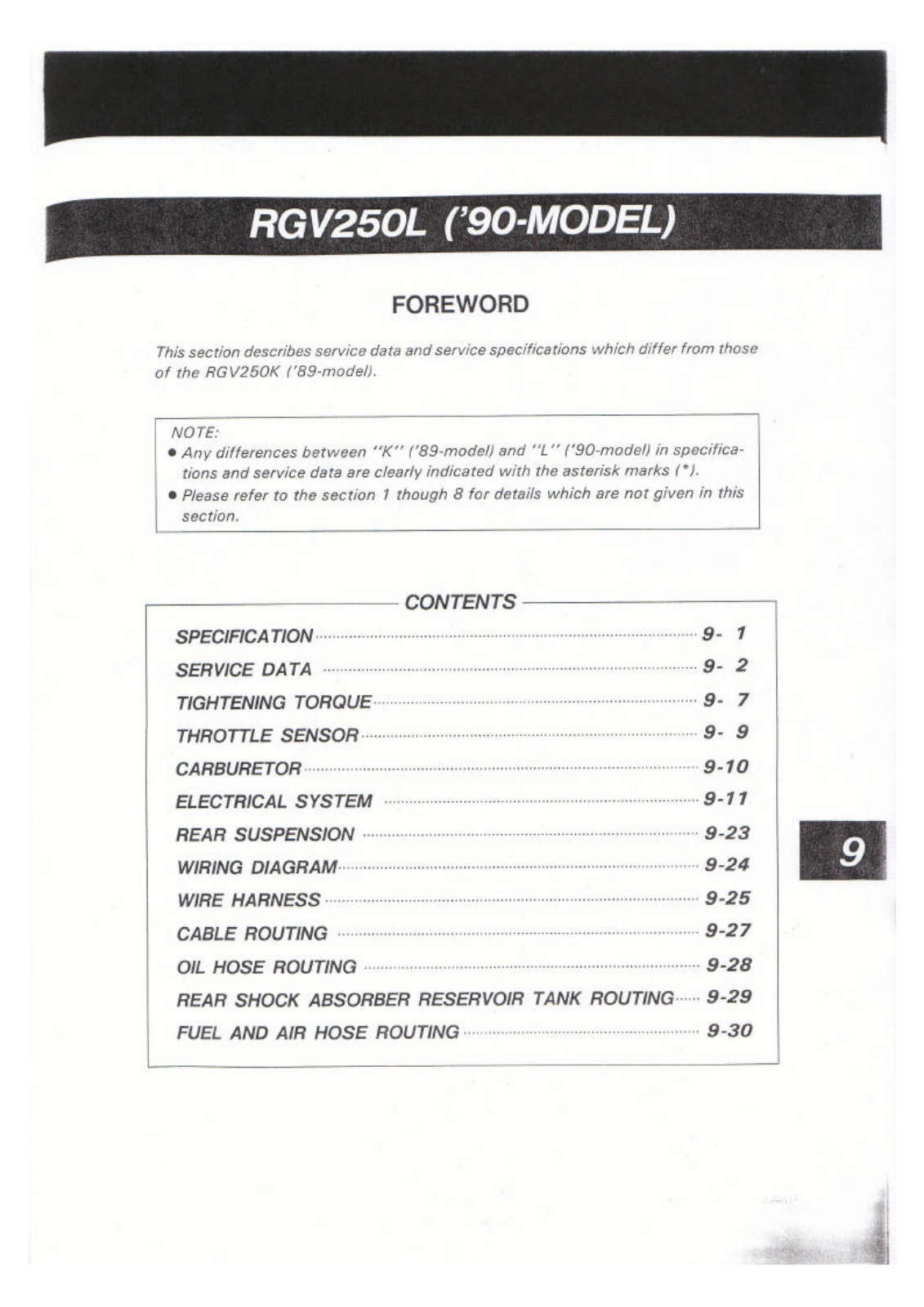 Suzuki RGV250 Service Manual 9  1990Lmodel