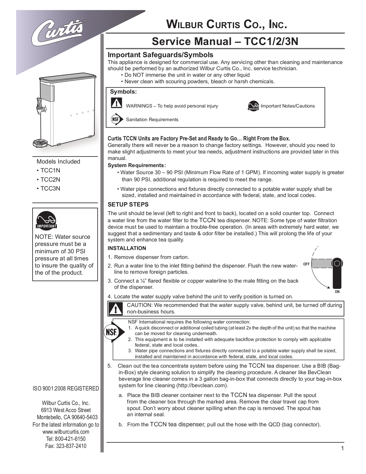 Wilbur Curtis TCC3N Operators Manual