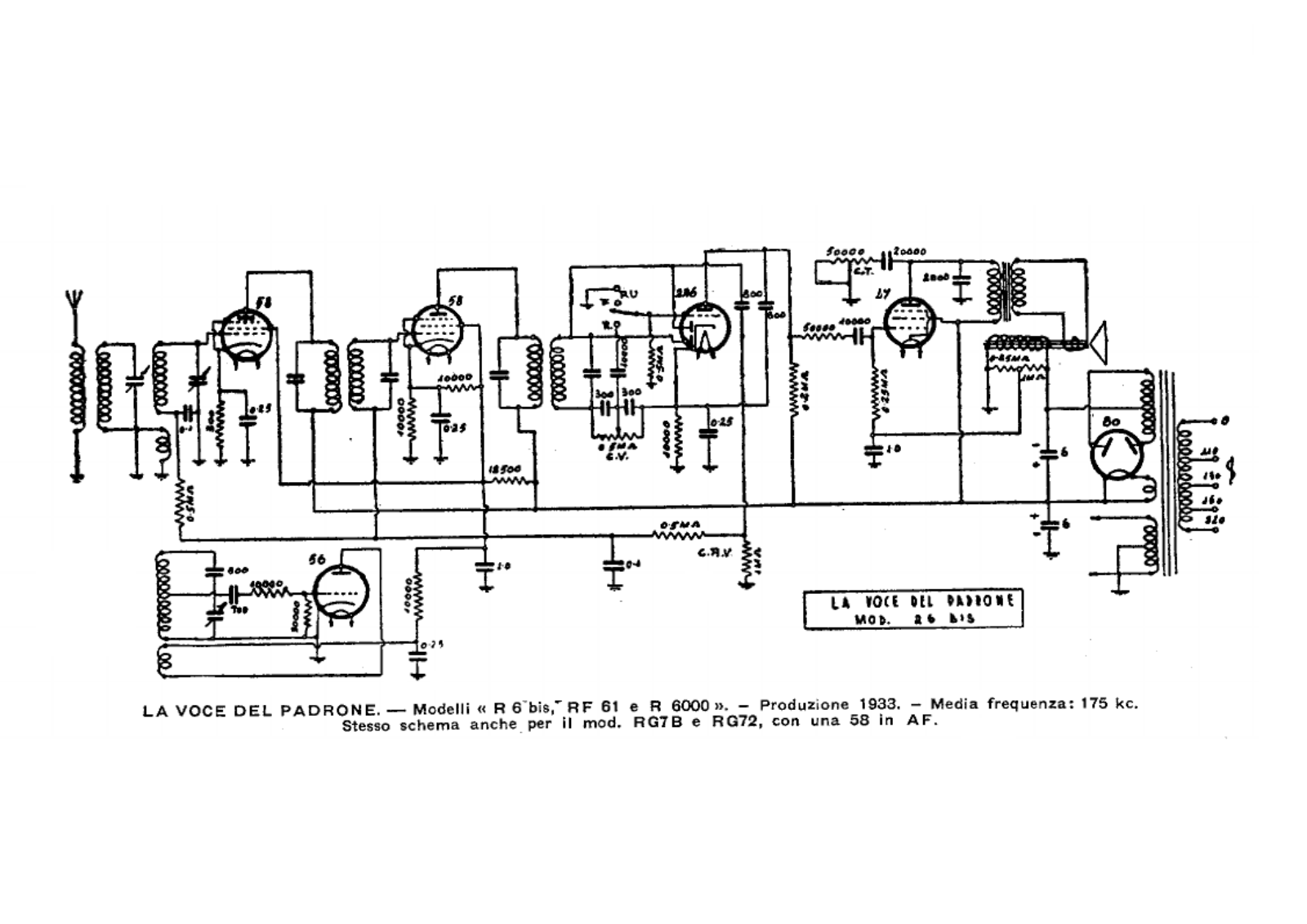 Voce Del Padrone Marconi r6 bis, rf61, r6000 schematic