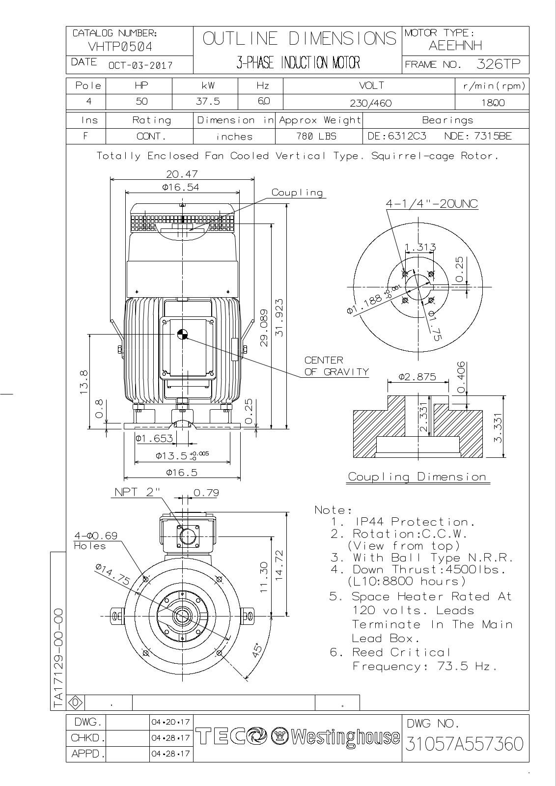 Datasheet VHTP0504 Reference Drawing (Teco) - ManualMachine.com