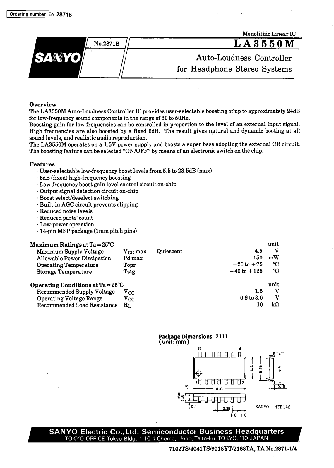 SANYO LA3550M Datasheet