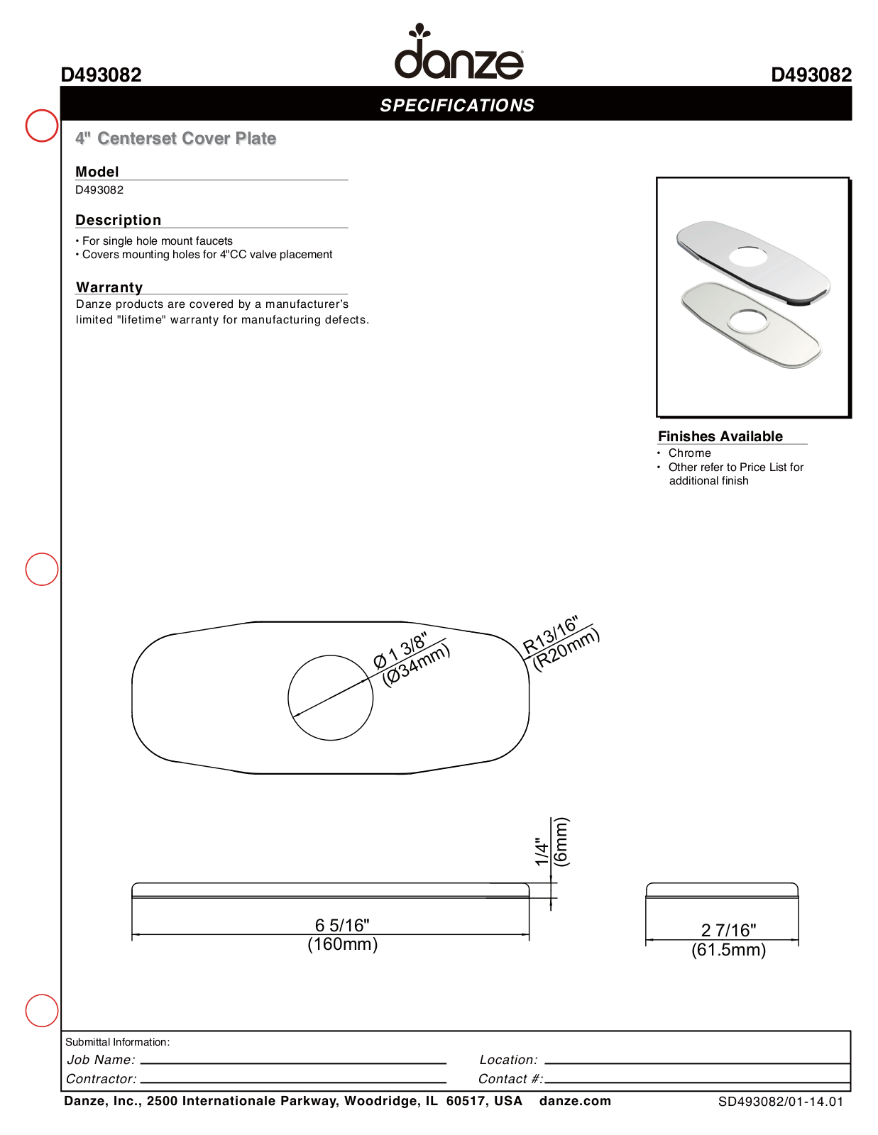 Danze D493082PBV Specs