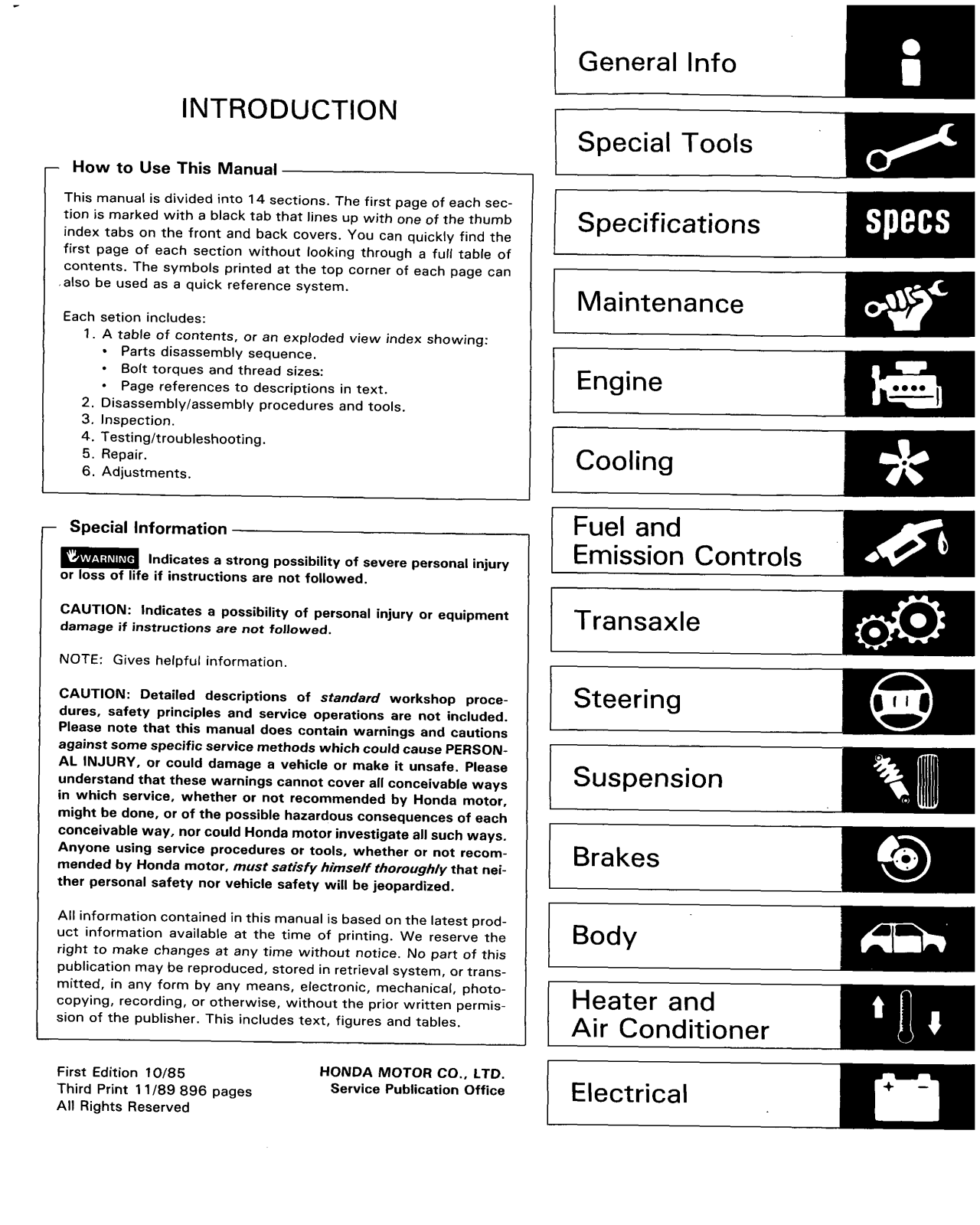 Honda Accord 1986-1989 User Manual