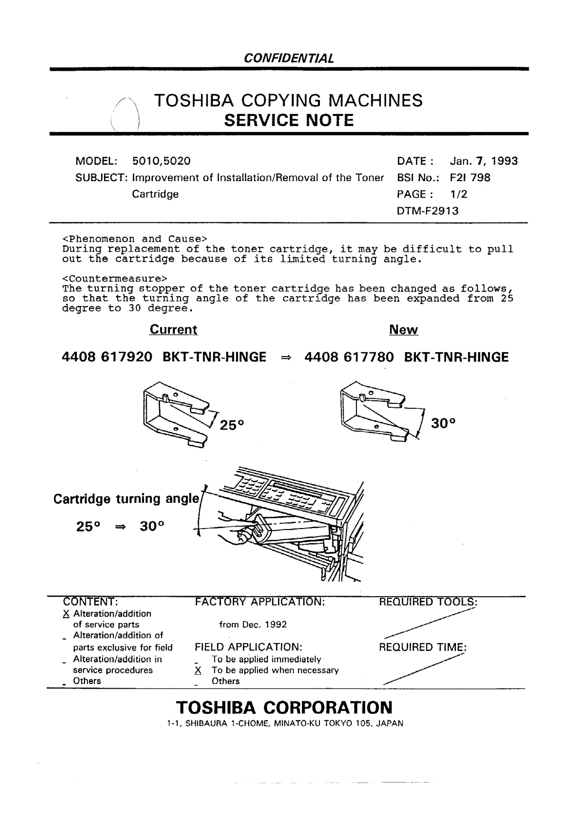 Toshiba f2i798 Service Note