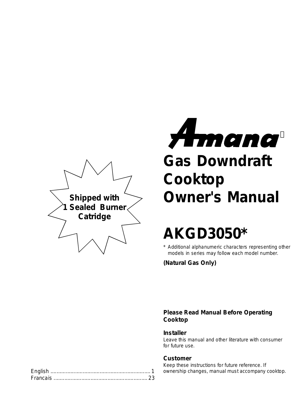 Amana AKGD3050 User Manual