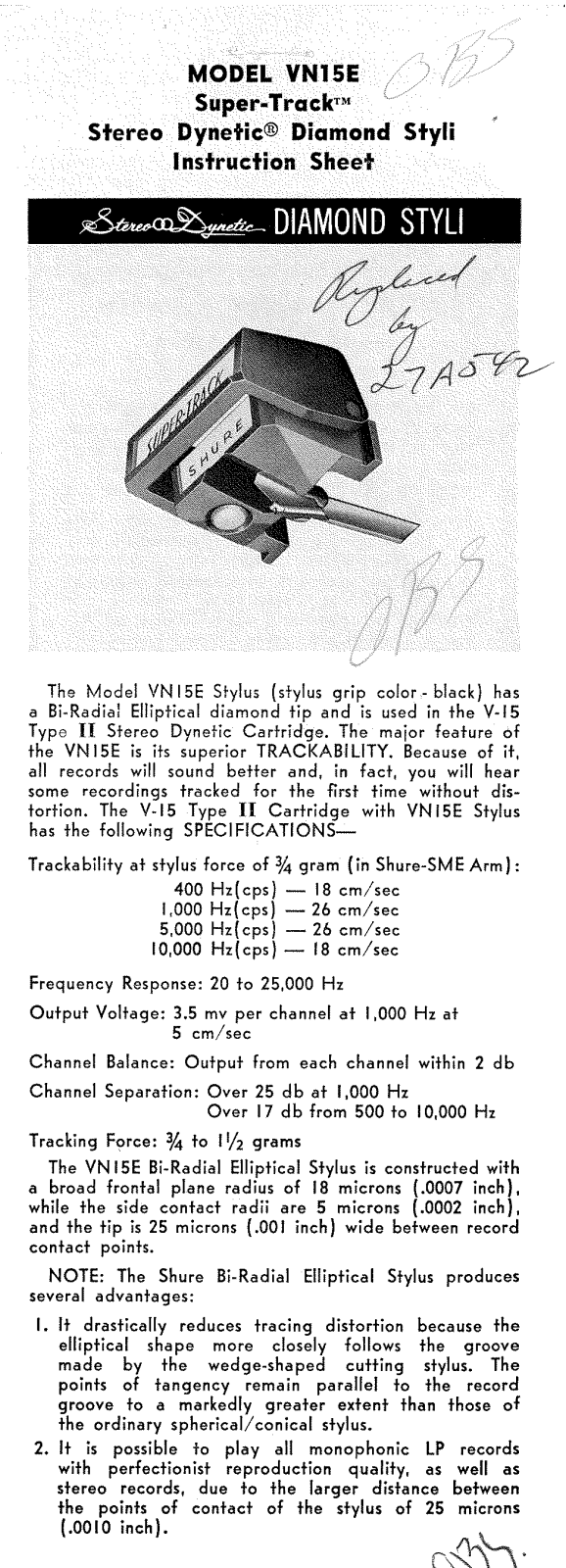 Shure Phonograph VN15E User Guide - ManualMachine.com
