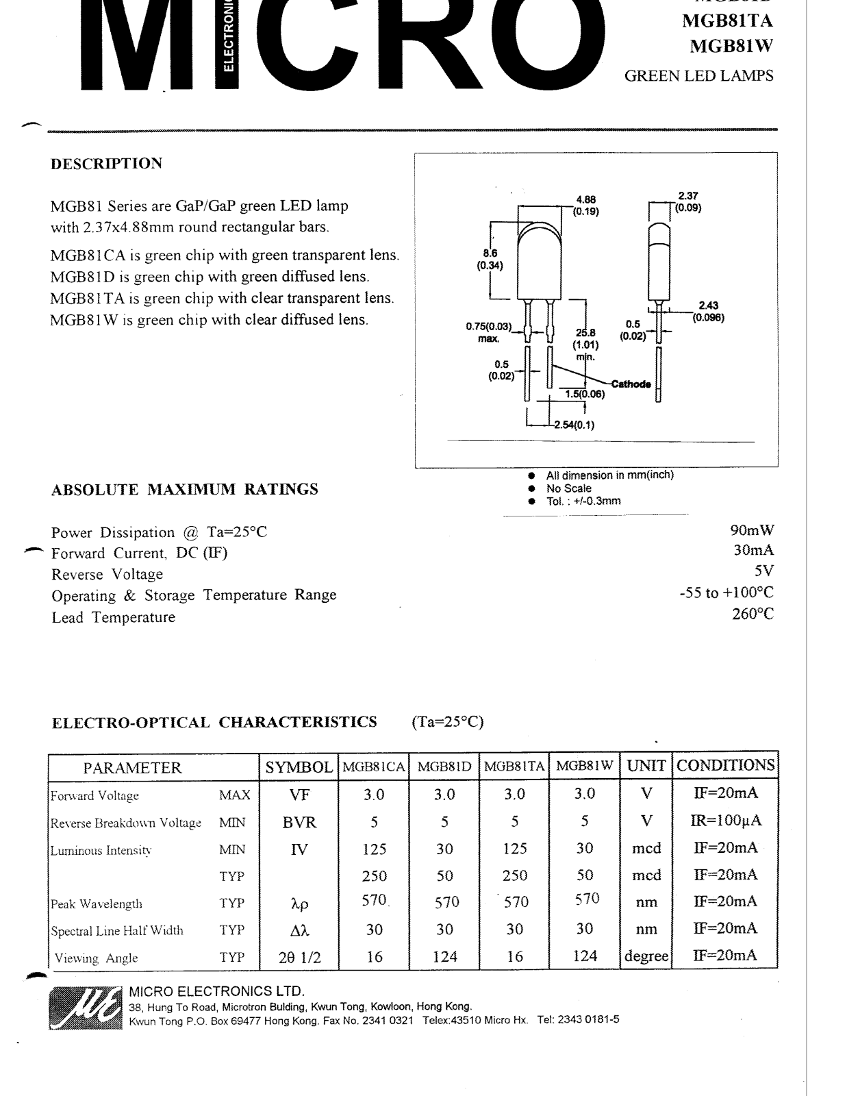 MICRO MGB81CA, MGB81D, MGB81TA, MGB81W Datasheet