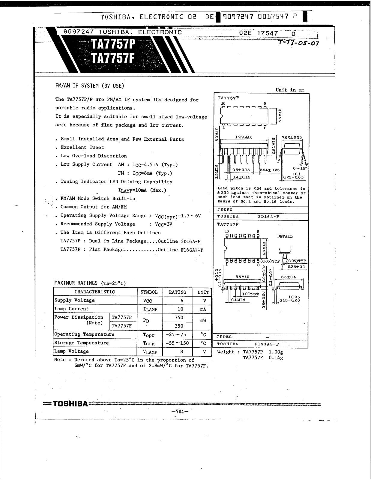 Datasheet TA7757P, TA7757F Specification - ManualMachine.com