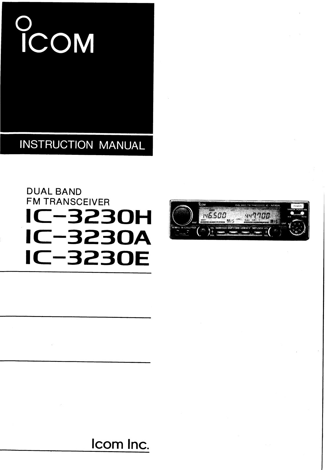 ICOM IC-3230E, IC-3230H, IC-3230A User Manual