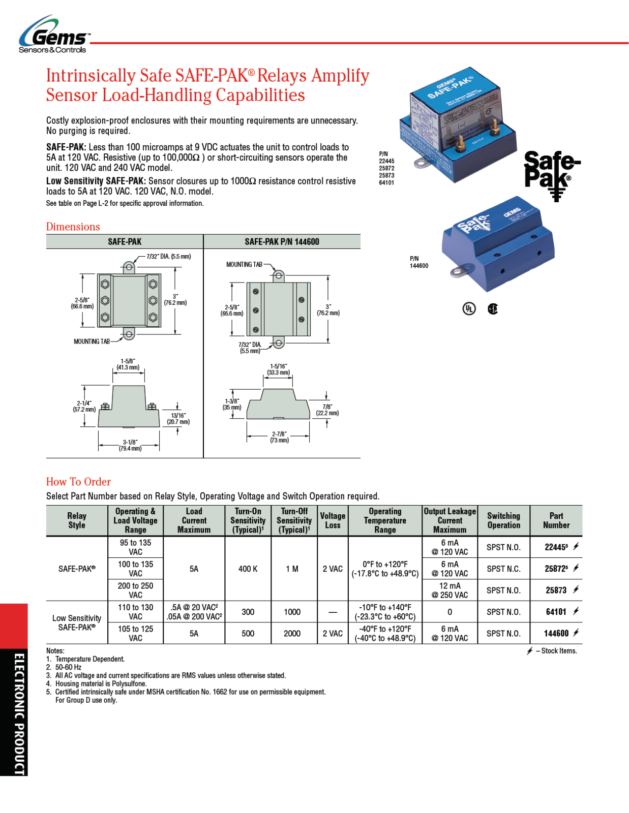 Gems Sensors & Controls Safe-Pak Catalog Page