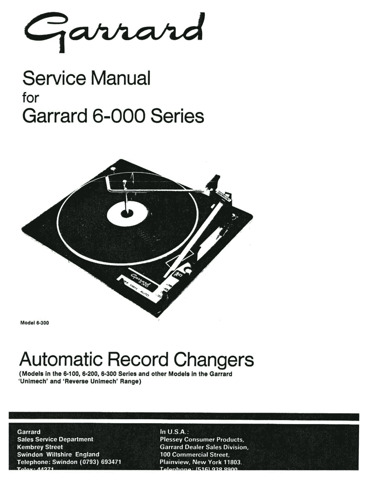 Garrard 6-100 Service Manual