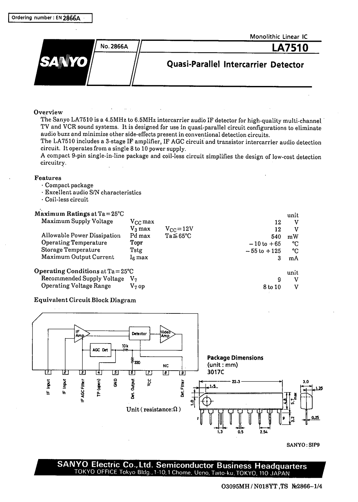 SANYO LA7510 Datasheet