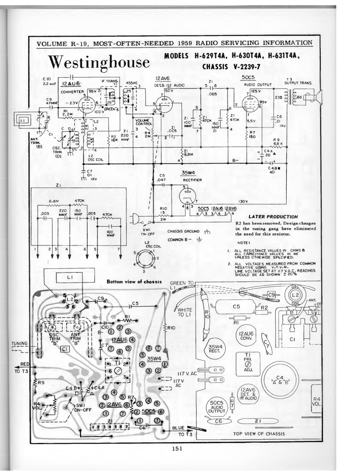 Westinghouse H-629T4A, H-630T4A, H-631T4A Schematic