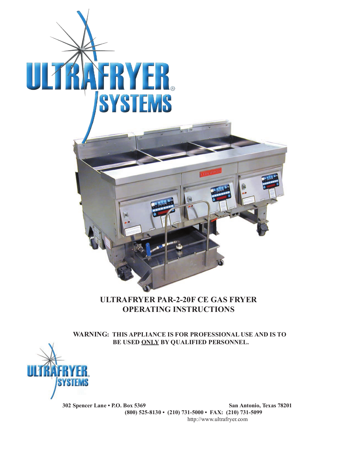 Ultrafryer Systems PAR-2-20F CE Installation  Manual