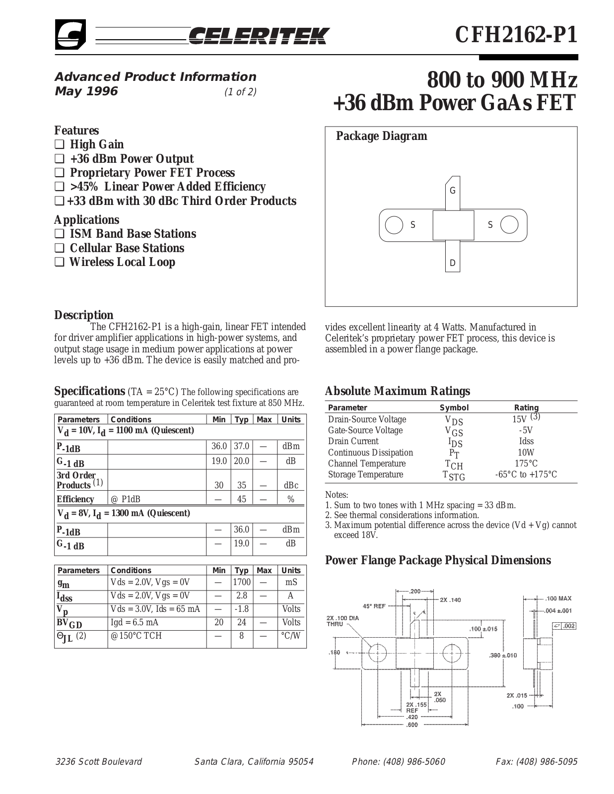 CELER CFH2162-P1 Datasheet