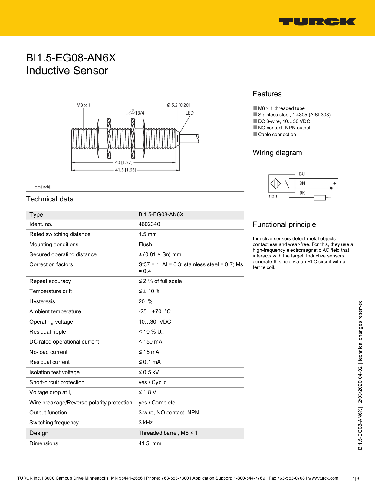 TURCK BI1.5-EG08-AN6X Datasheet