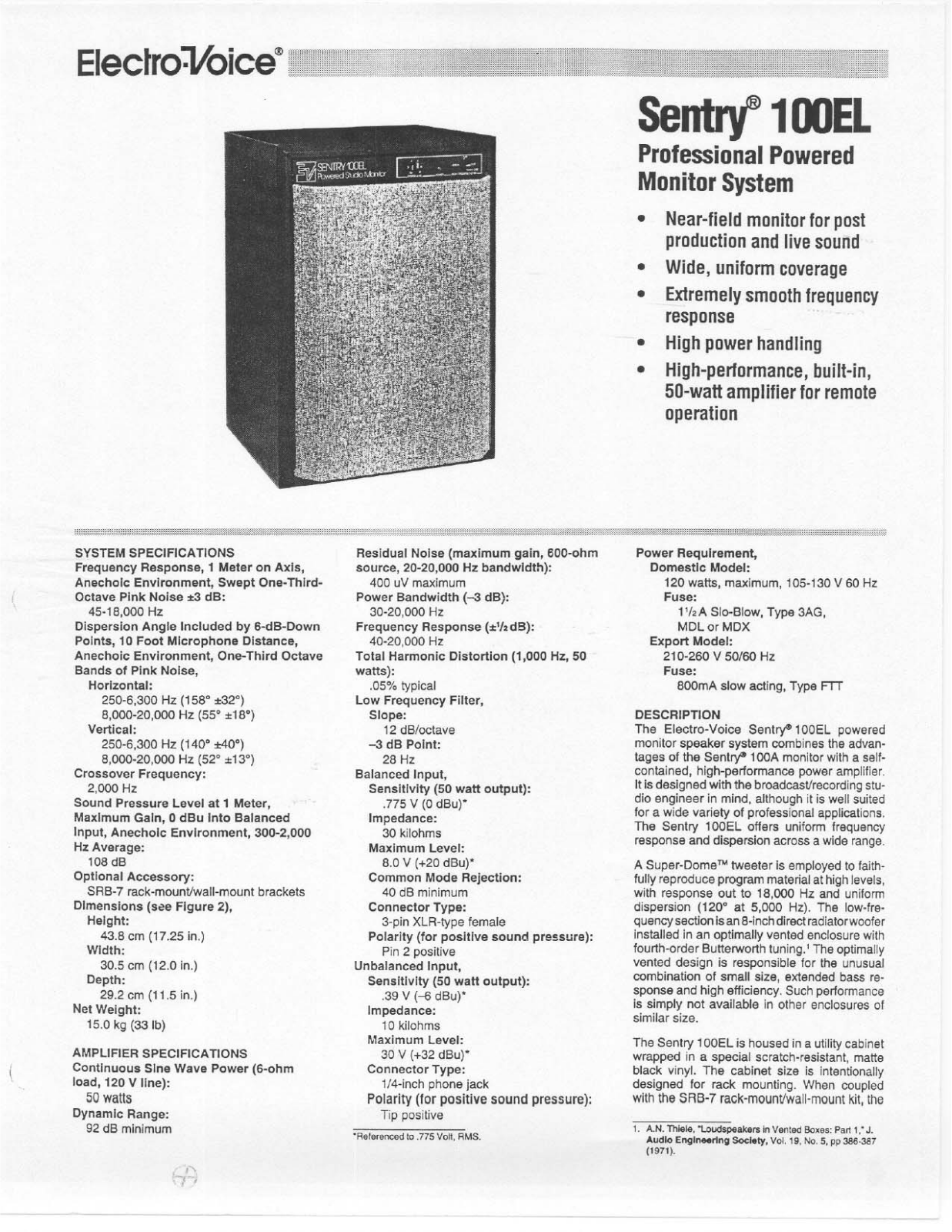 Electro-Voice Sentry 100EL User Manual