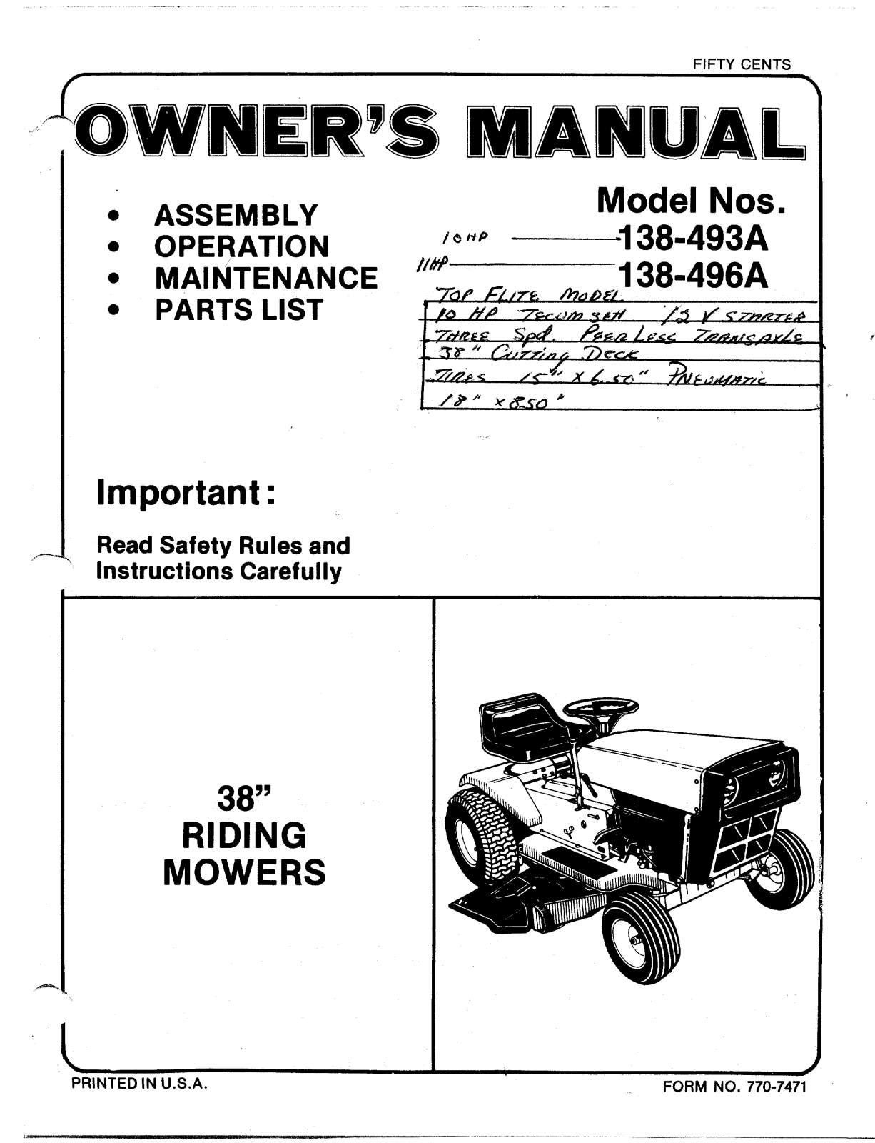 MTD 138-493A, 138-496A User Manual