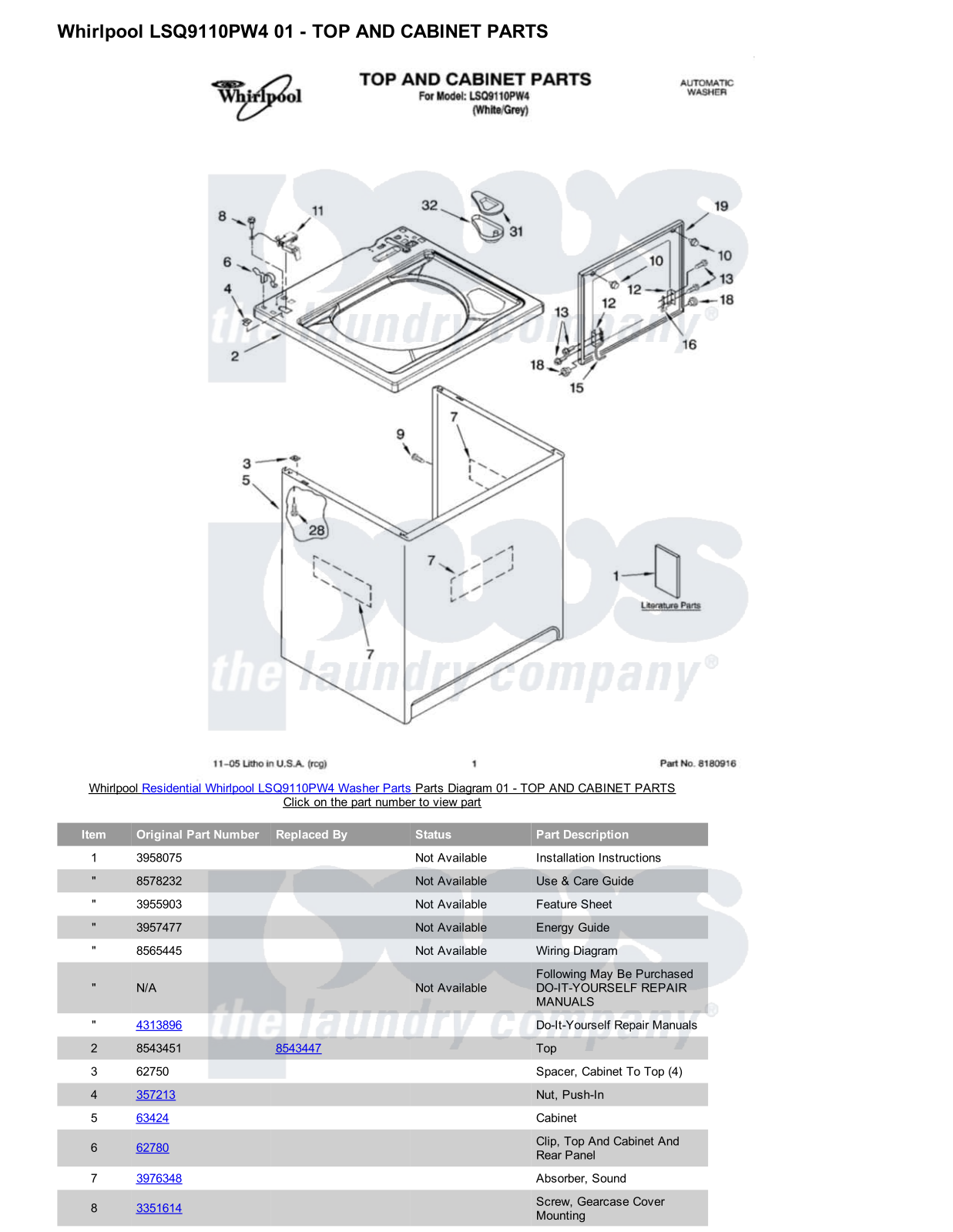 Whirlpool LSQ9110PW4 Parts Diagram