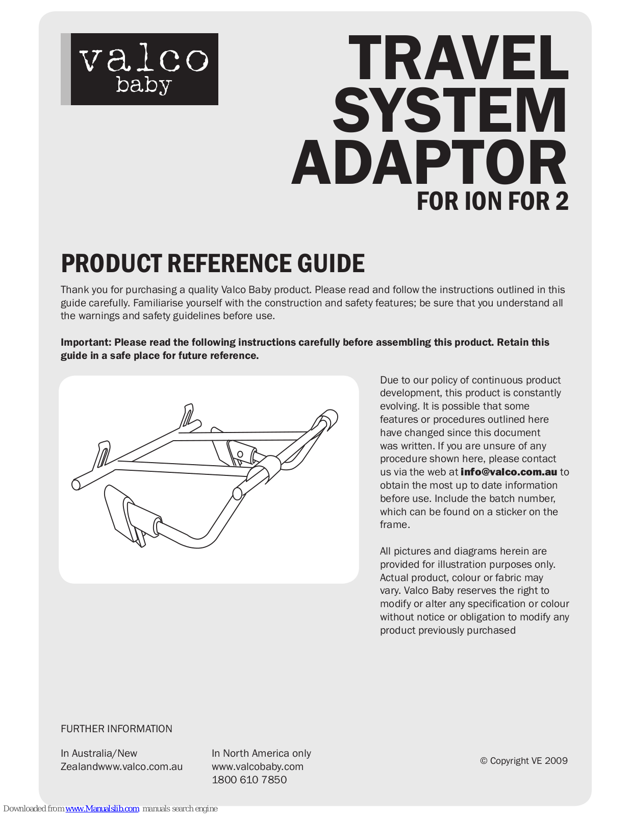 Valco baby TRAVEL SYSTEM ADAPTOR Product Reference Manual