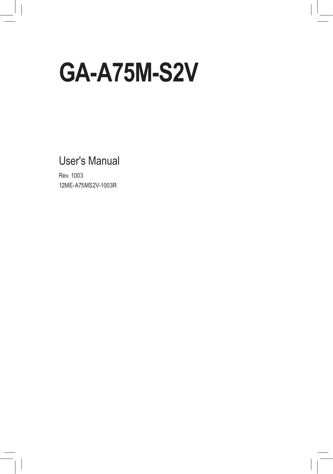 GIGABYTE GA-A75M-S2V Owner's Manual