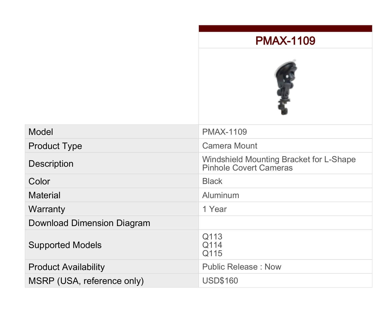 ACTi PMAX-1109 Specsheet